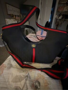 Black Nylon Tote with Red black Web Trim